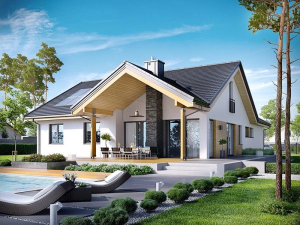 Biệt thự nhà vườn cấp 4 phong cách châu Âu đơn giản mà sang trọng, có cả hồ bơi trong mát ở sân trước.
