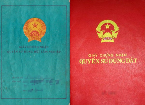 hình ảnh cận cảnh bìa sổ đỏ và sổ xanh đặt cạnh nhau