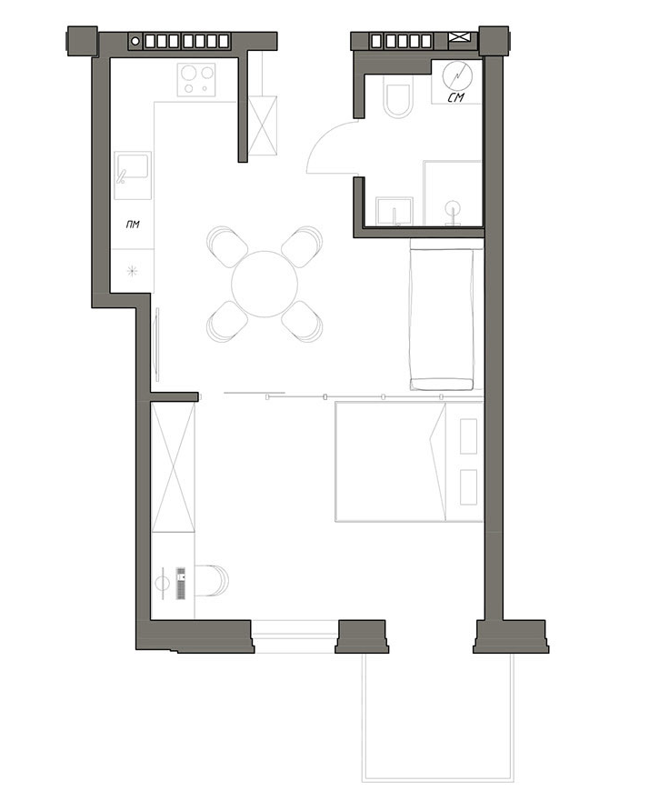 Sơ đồ bố tr&iacute; nội thất chung cư nhỏ 37m2