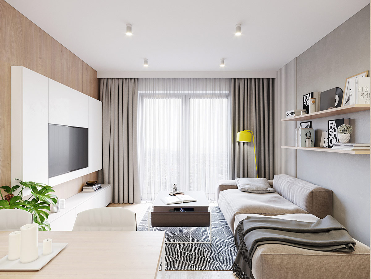 to&agrave;n cảnh ph&ograve;ng kh&aacute;ch căn hộ 38m2