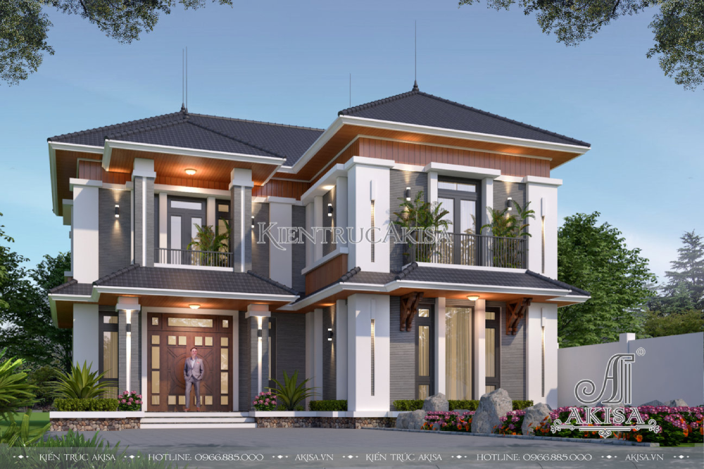 Mẫu biệt thự 2 tầng ấn tượng với lối kiến tr&uacute;c đơn giản, bố cục tinh tế.