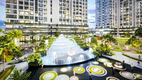 to&agrave; nh&agrave;, ph&iacute;a trước l&agrave; c&ocirc;ng vi&ecirc;n nước, c&acirc;y cối