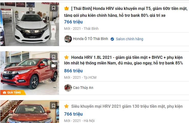Tùy thuộc vào chính sách và mục tiêu mà đại lý đưa ra khuyến mãi riêng dành cho Honda HR-V 1