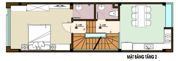 Mặt bằng bố tr&iacute; nội thất tầng 2 nh&agrave; ống