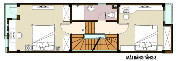 Mặt bằng bố tr&iacute; nội thất tầng 3 nh&agrave; ống