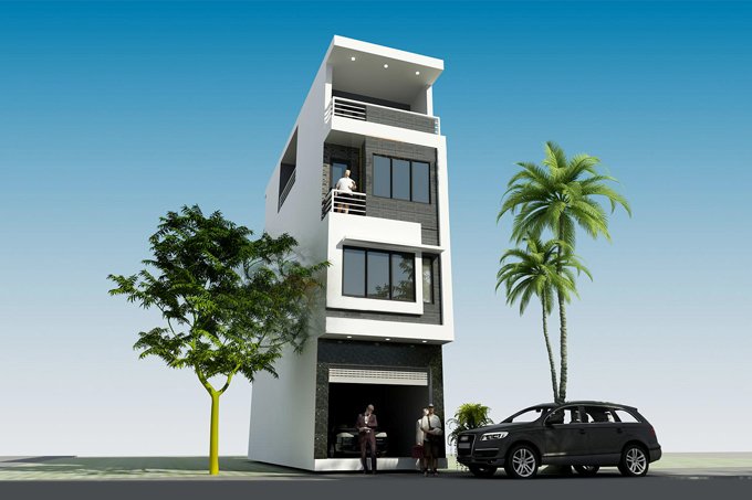 Phối cảnh mẫu nh&agrave; ống 4 tầng hiện đại