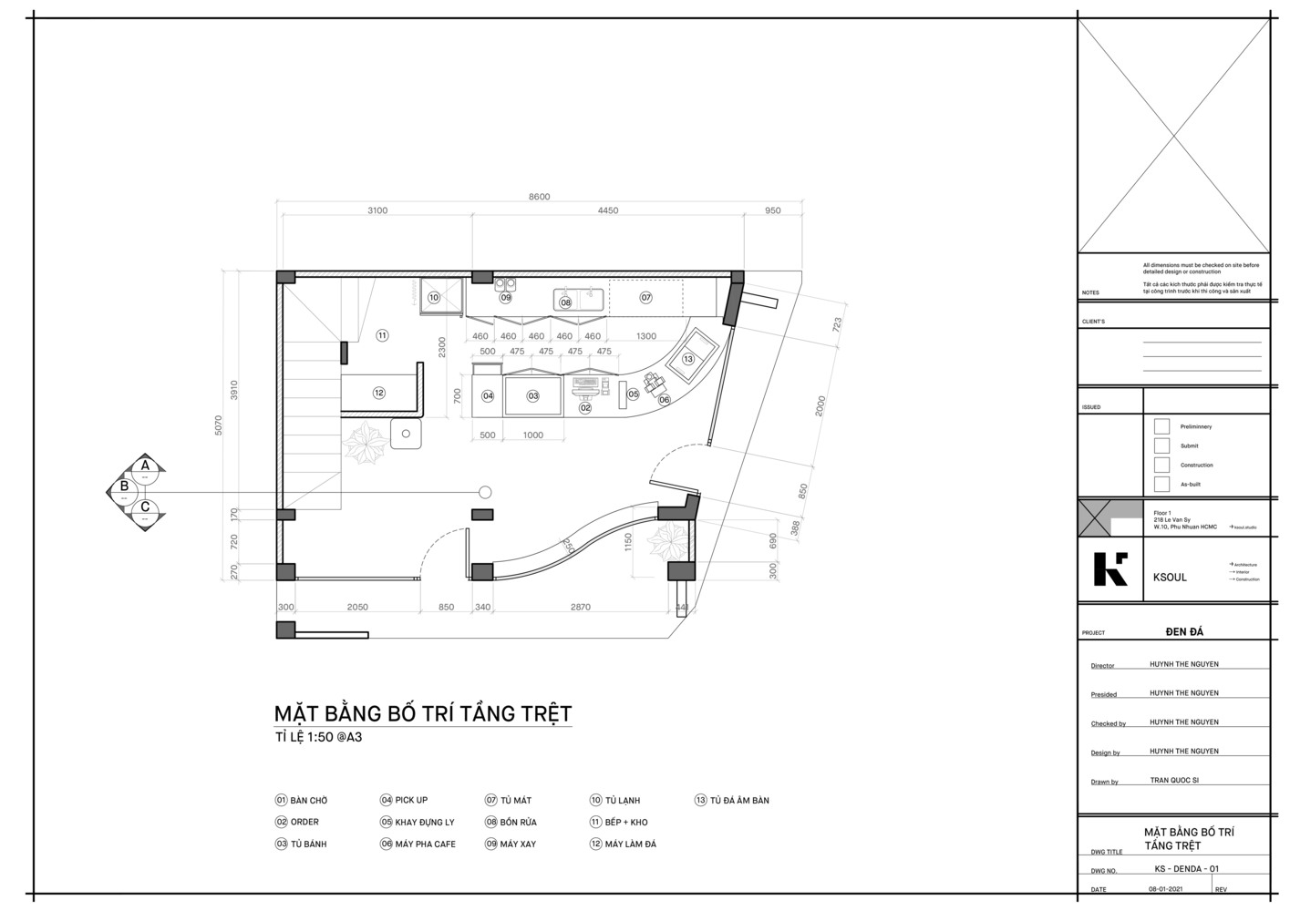 Mặt bằng bố tr&iacute; nội thất tầng 1 qu&aacute;n c&agrave; ph&ecirc;