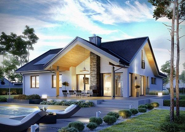 Mẫu nh&agrave; đẹp m&aacute;i Th&aacute;i c&oacute; tầng lửng v&agrave; khu&ocirc;n vi&ecirc;n s&acirc;n vườn xanh m&aacute;t