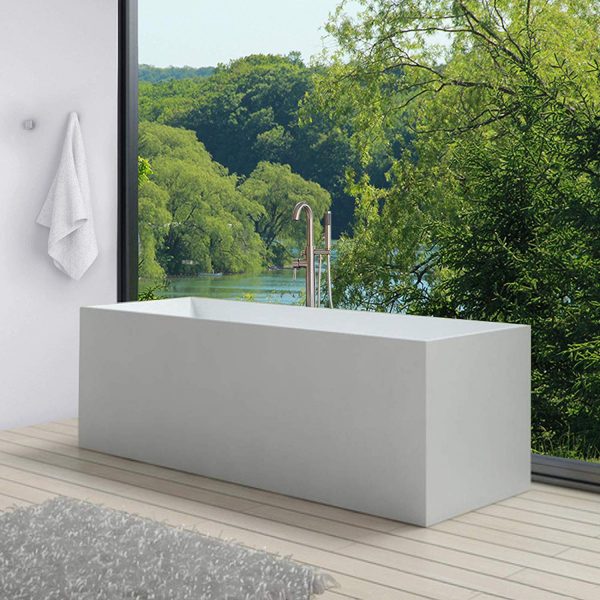 Mẫu bồn tắm đẹp với thiết kế h&igrave;nh hộp chữ nhật tối giản, ph&ugrave; hợp với ph&ograve;ng tắm c&oacute; diện t&iacute;ch rộng r&atilde;i, cung cấp nhiều kh&ocirc;ng gian để thư gi&atilde;n.