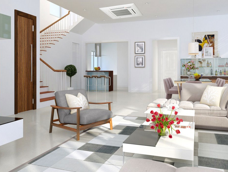 h&igrave;nh ảnh ph&ograve;ng kh&aacute;ch tho&aacute;ng đ&atilde;ng, c&oacute; lắp điều h&ograve;a &acirc;m trần