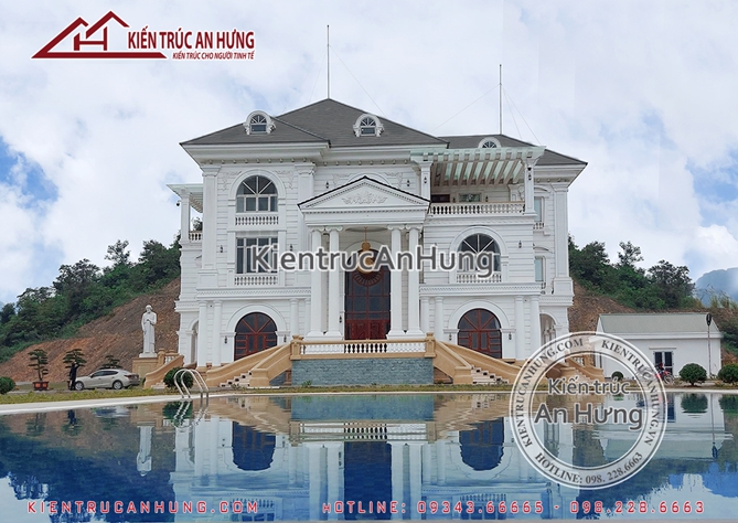 to&agrave;n cảnh ng&ocirc;i nh&agrave;, bầu trời v&agrave; c&acirc;y cối ph&iacute;a sau