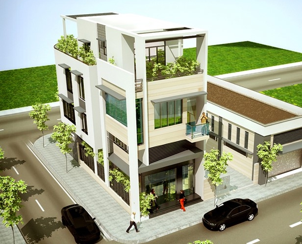 Mẫu nh&agrave; 3 tầng kết hợp kinh doanh được thiết kế v&agrave; x&acirc;y dựng tr&ecirc;n l&ocirc; đất rộng 55m2.