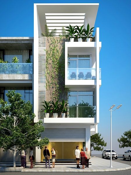 Mẫu nh&agrave; 3 tầng kết hợp kinh doanh tọa lạc tr&ecirc;n l&ocirc; đất hai mặt tiền tho&aacute;ng đ&atilde;ng, tấp nập người xe qua lại