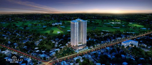 to&agrave; nh&agrave; cao tầng, xung quanh c&oacute; nhiều c&acirc;y xanh v&agrave; đường cao tốc