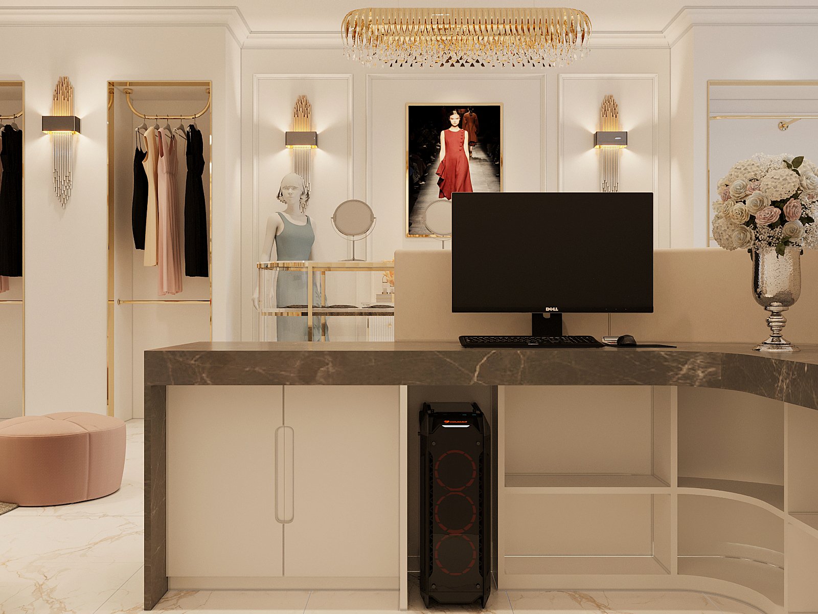 C&aacute;c khu vực chức năng trong cửa h&agrave;ng đều được bố tr&iacute; khoa học, tiện dụng v&agrave; c&ugrave;ng một phong c&aacute;ch thiết kế xuy&ecirc;n suốt.