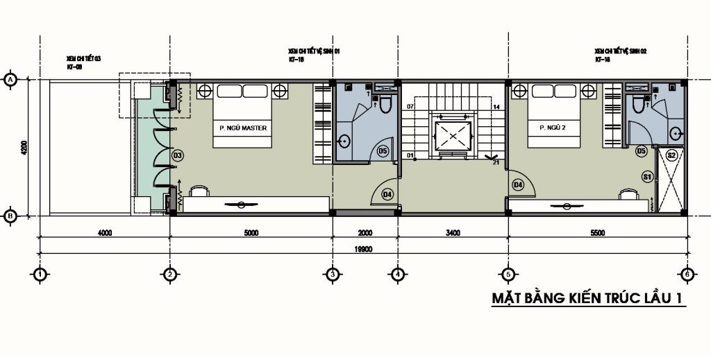 Mặt bằng bố trí nội thất tầng 2 nhà ống