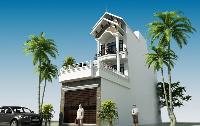 Phối cảnh 3D mẫu nhà ống 3 tầng, mặt tiền 6m