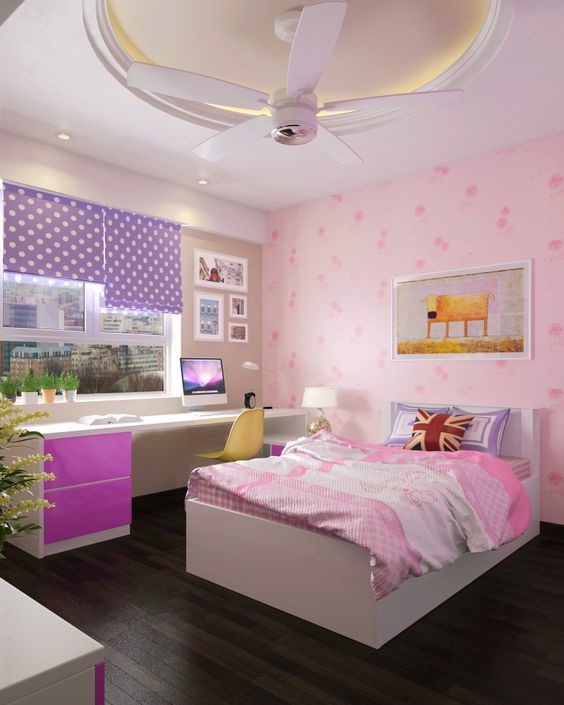 Phòng ngủ tích hợp góc học tập của cô con gái tuy không quá rộng rãi nhưng bài trí hết sức gọn gàng, tiện dụng, đảm bảo lưu thông dễ dàng.