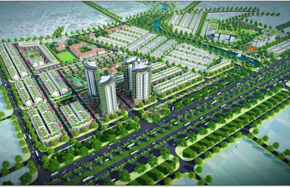 hình ảnh phối cảnh tổng thể một dự án khu đô thị nhìn từ trên cao