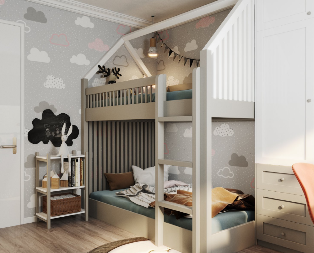 Giấy dán tường họa tiết đám mây lơ lửng cho trẻ thỏa sức phát huy trí tưởng tượng.