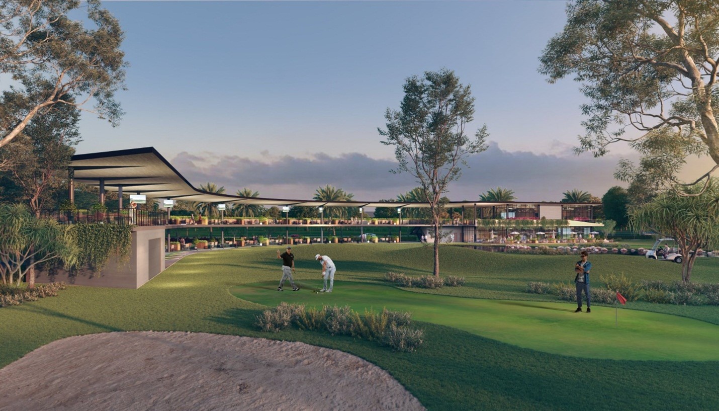 ba người đang đứng ở s&acirc;n golf