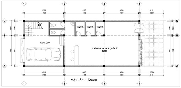 Mặt bằng tầng 1 nhà phố kết hợp kinh doanh