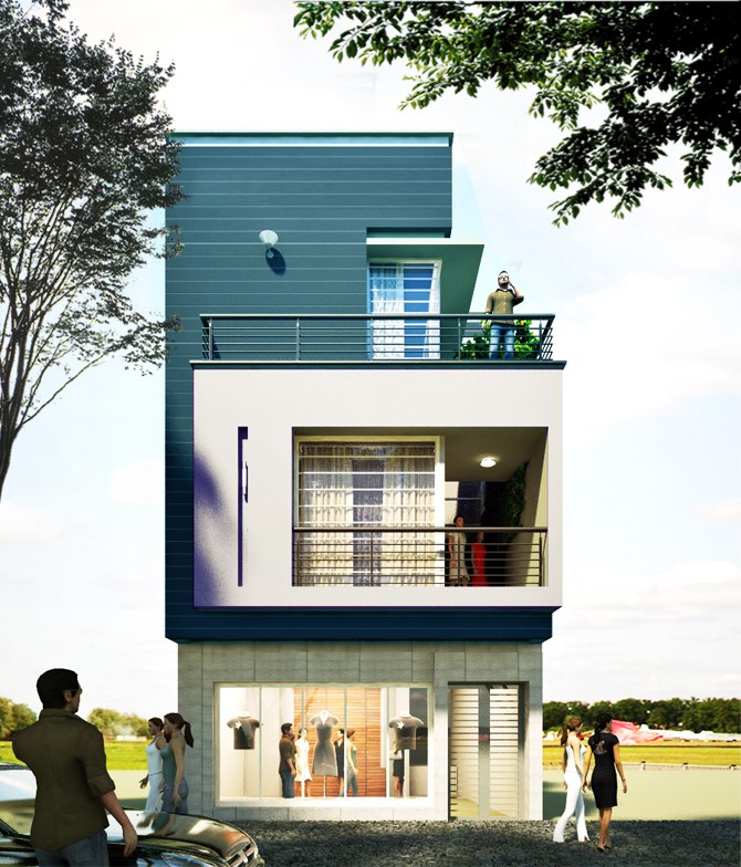 Phối cảnh 3D mẫu nhà phố 3 tầng kết hợp kinh doanh