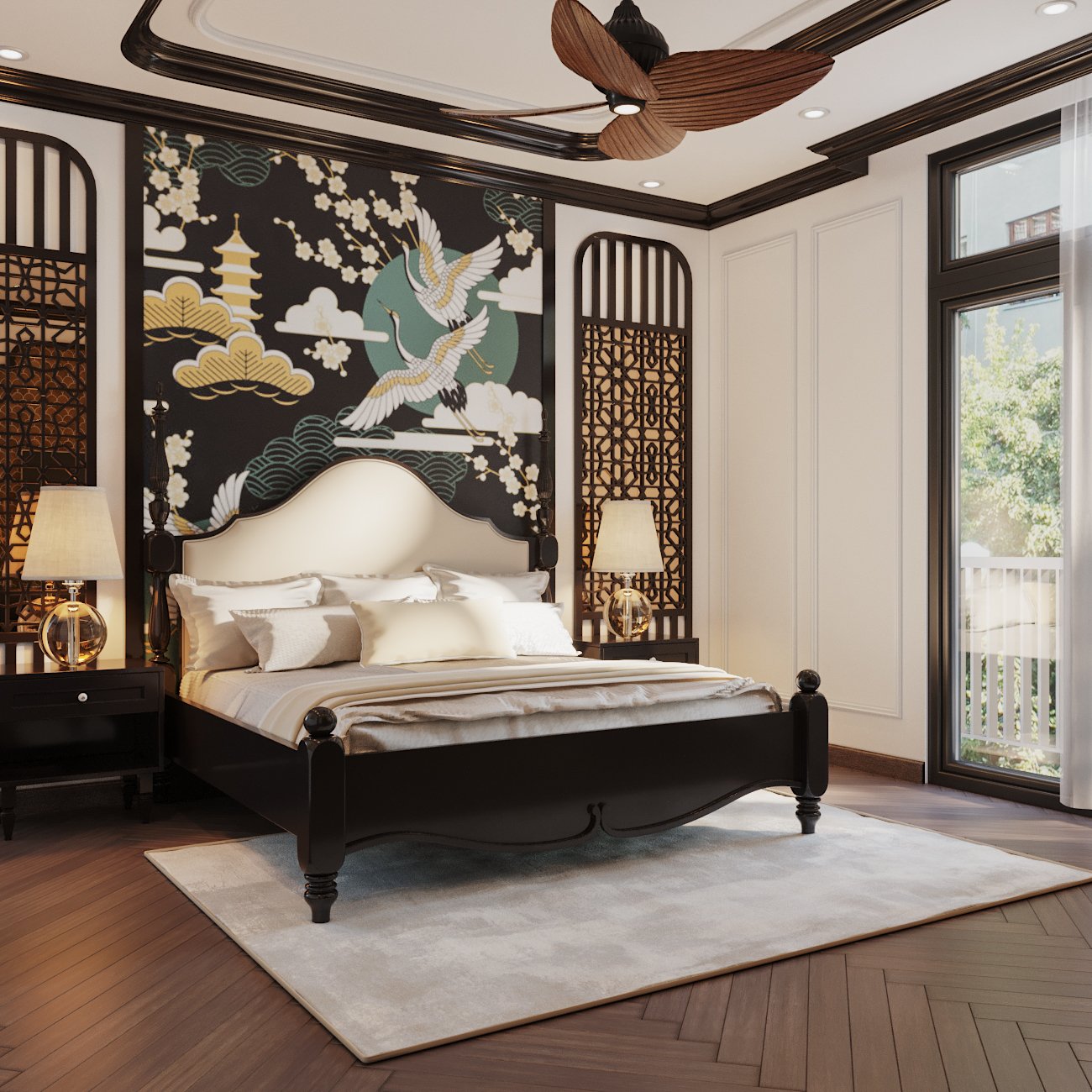 S&agrave;n gỗ kiểu xương c&aacute; t&ocirc;ng m&agrave;u n&acirc;u c&agrave; ph&ecirc; mang lại cảm gi&aacute;c ấm &aacute;p, th&acirc;n thiện. C&ugrave;ng với đ&oacute; l&agrave; &aacute;nh s&aacute;ng tự nhi&ecirc;n ngập tr&agrave;n từ khung cửa k&iacute;nh.