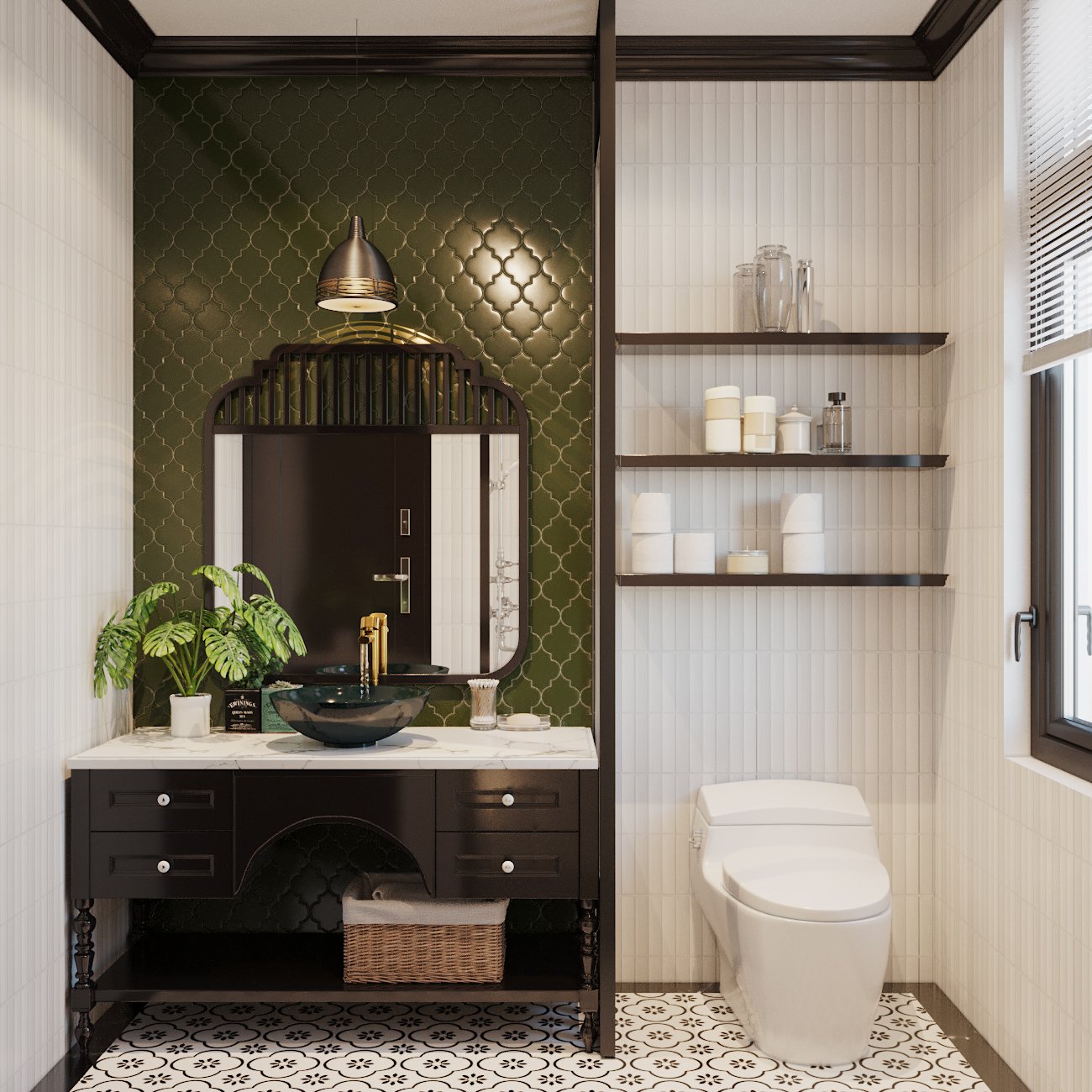 Thiết kế ph&ograve;ng vệ sinh tiện nghi, sang trọng tạo cảm gi&aacute;c spa tại nh&agrave;.
