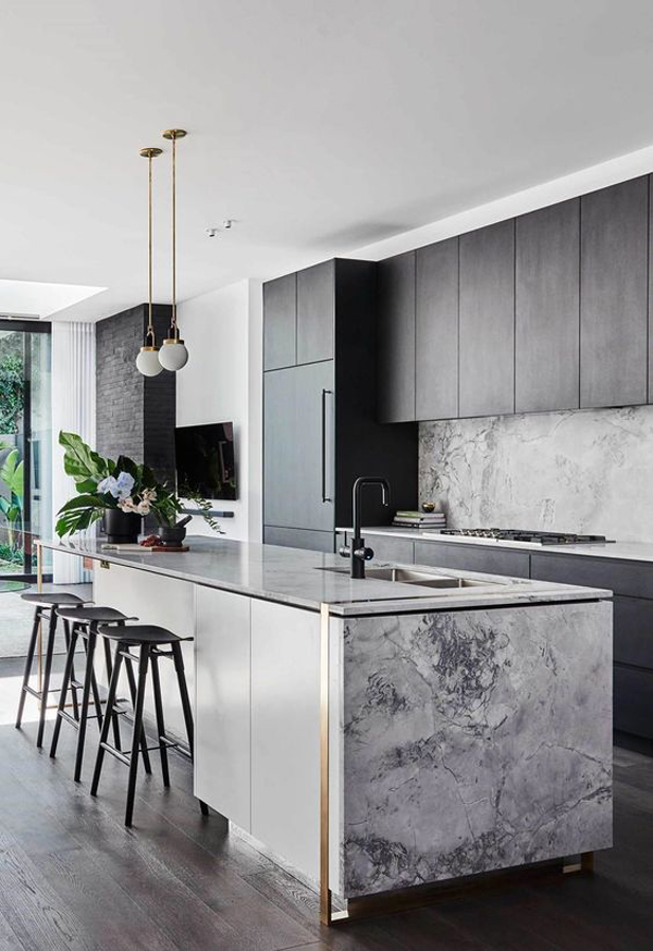 Mẫu đảo bếp tích hợp bồn rửa hiện rất phổ biến, được nhiều gia đình lựa chọn.