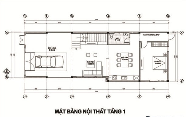 Mặt bằng bố tr&iacute; nội thất tầng 1 nh&agrave; phố
