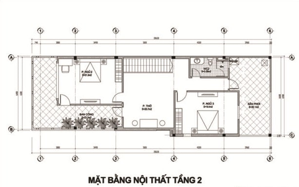 Mặt bằng bố tr&iacute; nội thất tầng 2 nh&agrave; phố hiện đại
