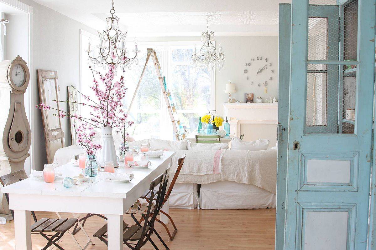 Khu vực ăn uống phong c&aacute;ch Shabby chic sang trọng, thanh lịch, vừa c&oacute; n&eacute;t ho&agrave;i cổ.