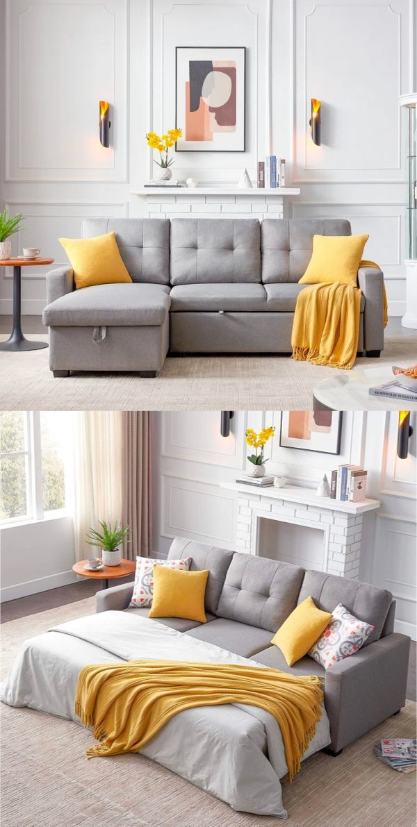 Bộ ghế sofa nhỏ đa năng n&agrave;y c&oacute; thể trở th&agrave;nh một chiếc giường đ&ocirc;i khi cần. Đồng tời, n&oacute; cũng chứa kh&ocirc;ng gian lưu trữ thoải m&aacute;i b&ecirc;n trong.