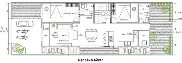 Mặt bằng bố trí nội thất tầng 1 nhà vườn
