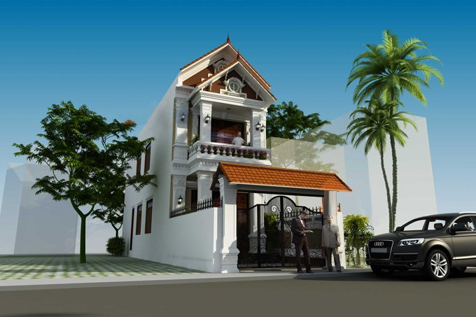 Phối cảnh 3D mẫu nhà ống 2 tầng 3 phòng ngủ trên diện tích 90m2