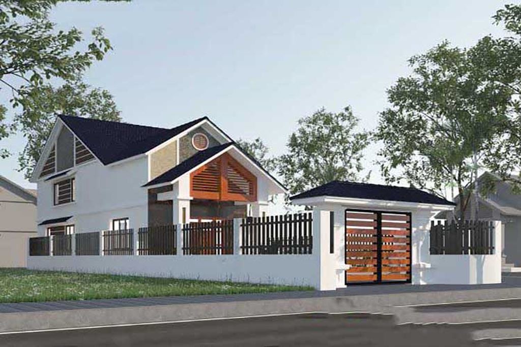 Phối cảnh 3D mẫu nhà vườn 1 tầng có gác lửng