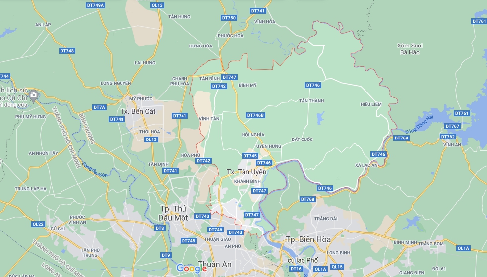 vị trí địa lý thị xã Tân Uyên