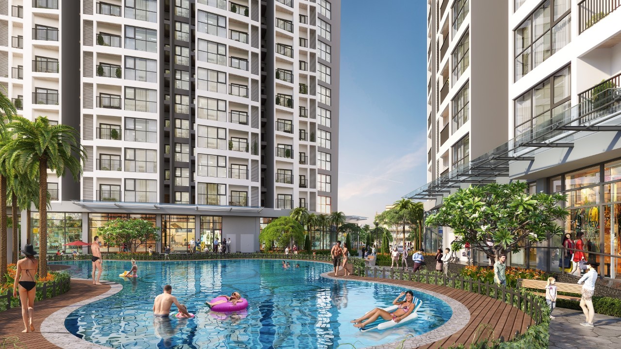 Phối cảnh bể bơi b&ecirc;n trong dự &aacute;n Le Grand Jardin