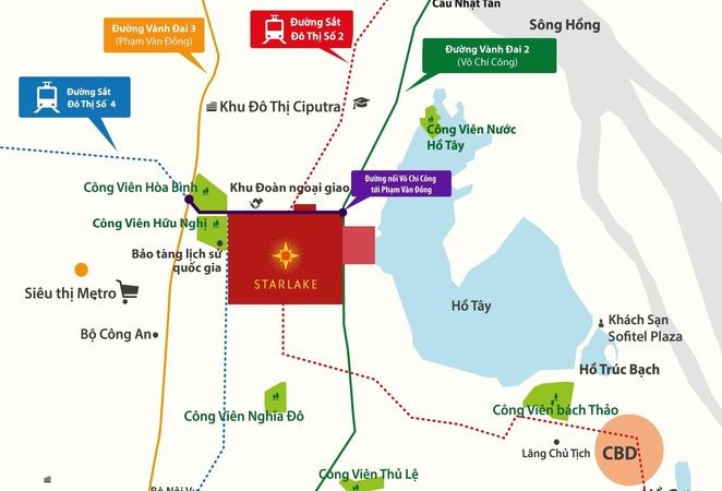 Đồ họa đánh dấu vị trí dự án khu đô thị Starlake