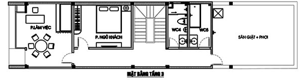 Mặt bằng c&ocirc;ng năng tầng 3 nh&agrave; ống
