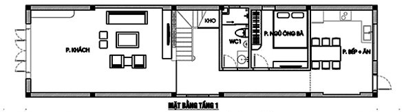 Mặt bằng bố tr&iacute; c&ocirc;ng năng tầng 1 nh&agrave; ống hiện đại