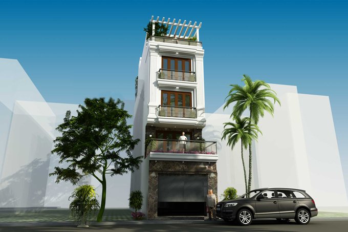 Phối cảnh 3D mẫu nh&agrave; phố 5 tầng kết hợp kinh doanh