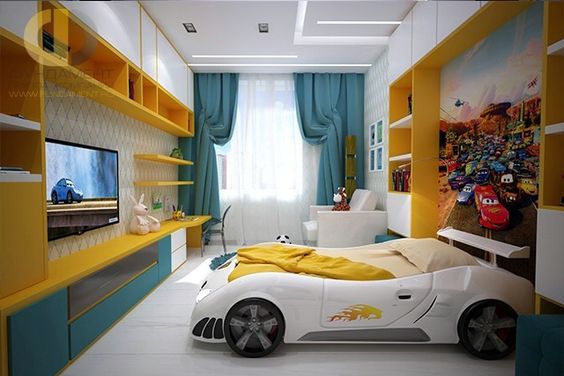 Phòng ngủ con trai với giường hình ô tô độc đáo Phòng ngủ con trai ấn tượng với chiếc giường mô phỏng ô tô thể thao sành điệu.