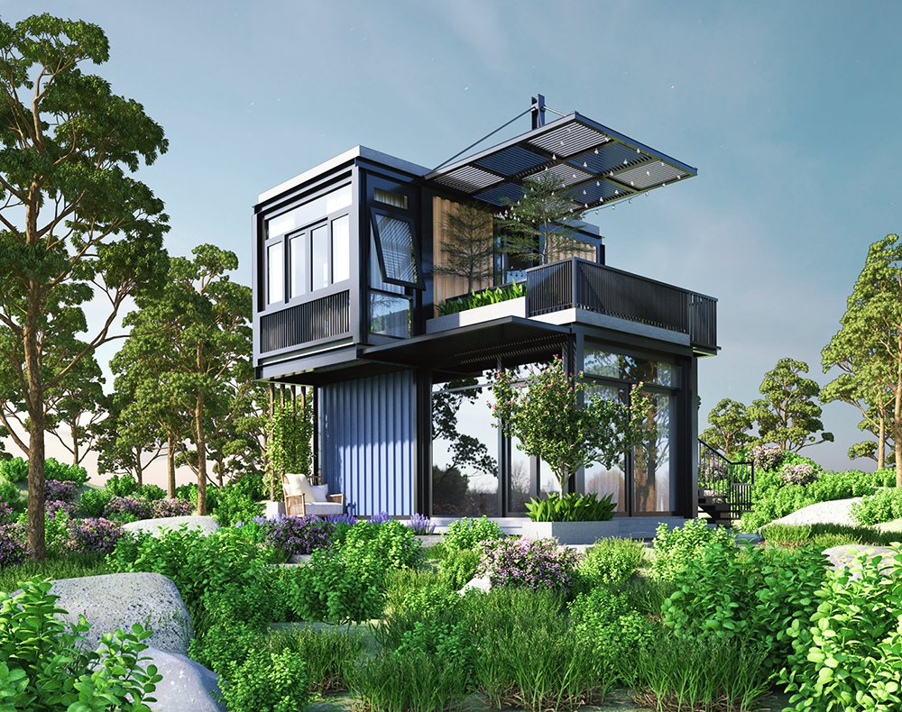 Một mẫu nh&agrave; container 2 tầng đẹp