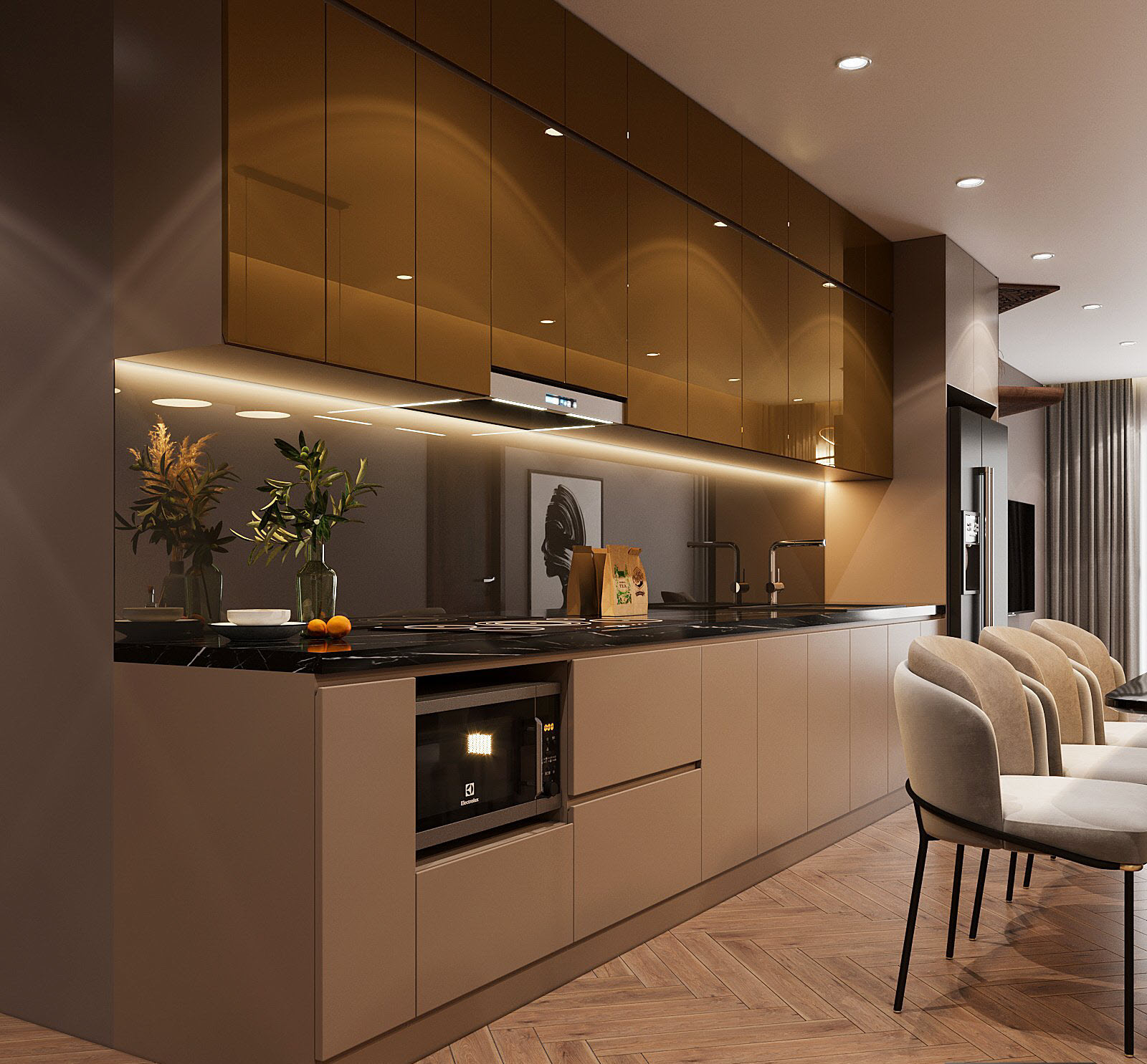 h&igrave;nh ảnh cận cảnh ph&ograve;ng bếp căn hộ 60m2