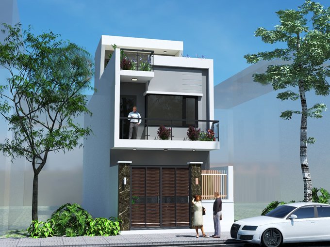 Phối cảnh 3D mẫu nhà ống 2,5 tầng hiện đại trên đất rộng 85m2