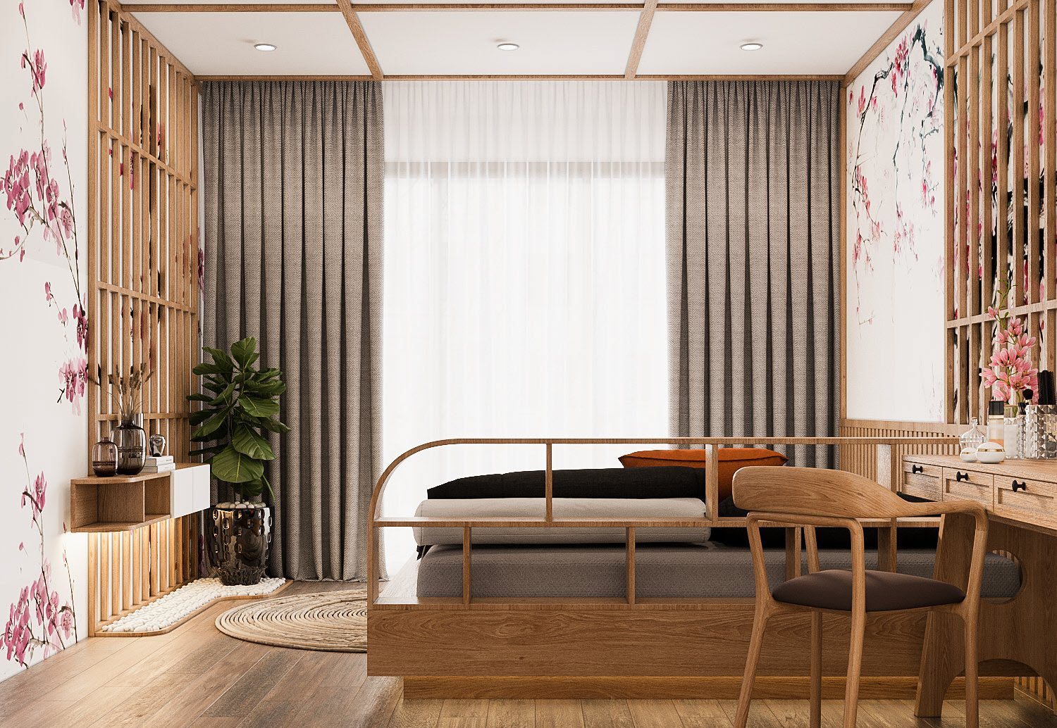 Với cửa sổ k&iacute;nh cao rộng, căn ph&ograve;ng ngập tr&agrave;n &aacute;nh s&aacute;ng tự nhi&ecirc;n, tạo bầu kh&ocirc;ng kh&iacute; ấm &aacute;p.