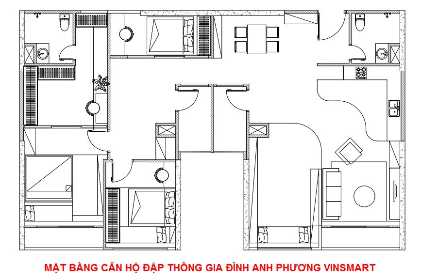 Mặt bằng bố tr&iacute; nội thất căn hộ 150m2 