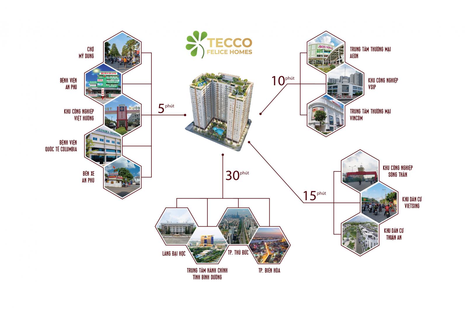 M&ocirc; tả tiện &iacute;ch ngoại khu của dự &aacute;n Tecco Felice Homes.